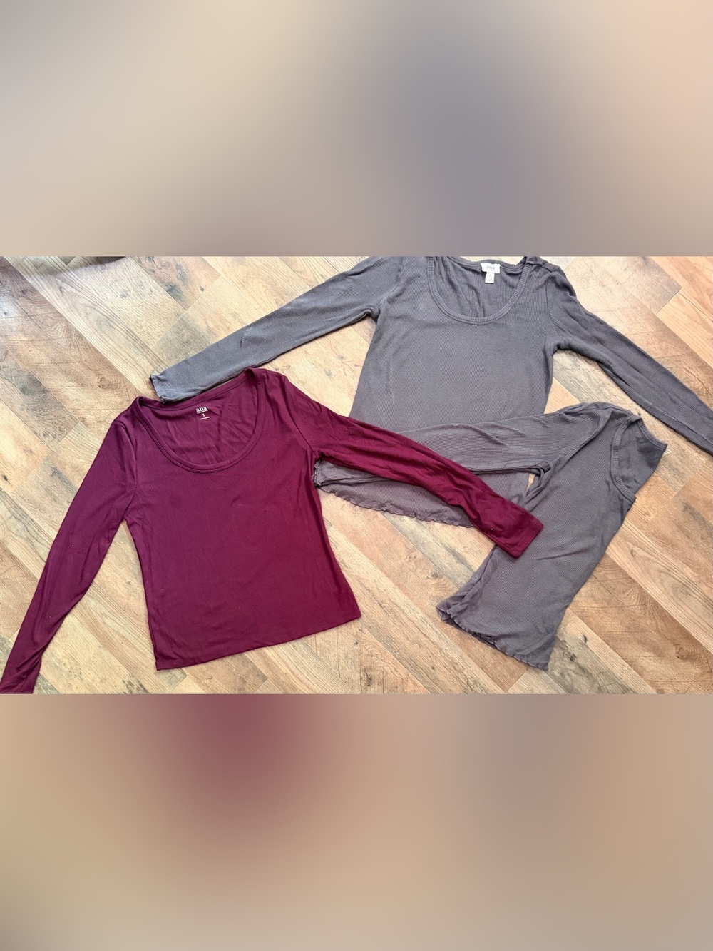 a new day Long Sleeve Scoop Neck Top in Burgundy and Taupe
